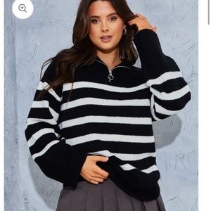 Perrie Sian's Collection Black Stripe Knitted Half Zip